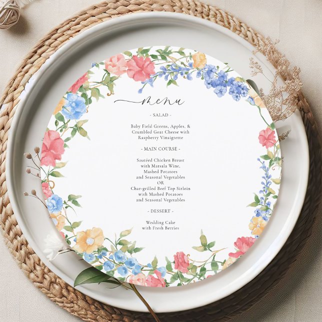 Colourful Wildflower Elegant Wedding Menu (Creator Uploaded)
