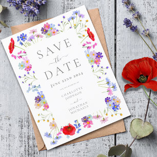 Colourful Wildflower Elegant Wedding Save the Date Invitation Postcard