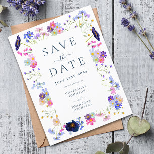 Colourful Wildflower Elegant Wedding Save the Date Invitation Postcard