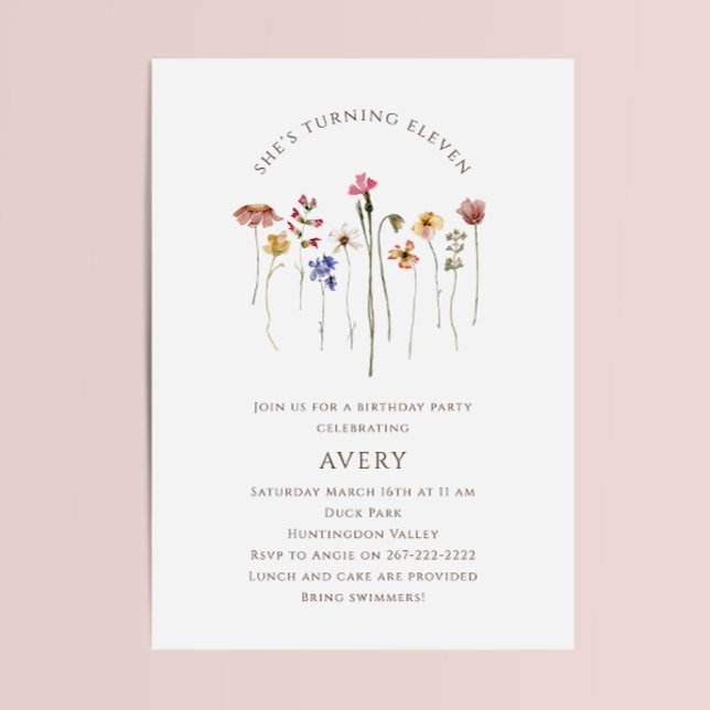Colourful Wildflower Eleventh Birthday Party Invitation (Creator Uploaded)