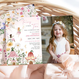 Colourful Wildflower Fairy 2nd Birthday Photo  Invitation