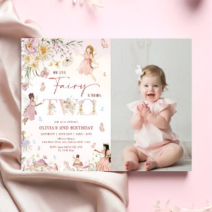 Colourful Wildflower Fairy 2nd Birthday Photo Invitation