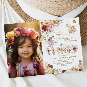 Colourful Wildflower Fairy 3rd Birthday Photo Invitation