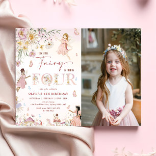 Colourful Wildflower Fairy 4th Birthday Photo Invitation