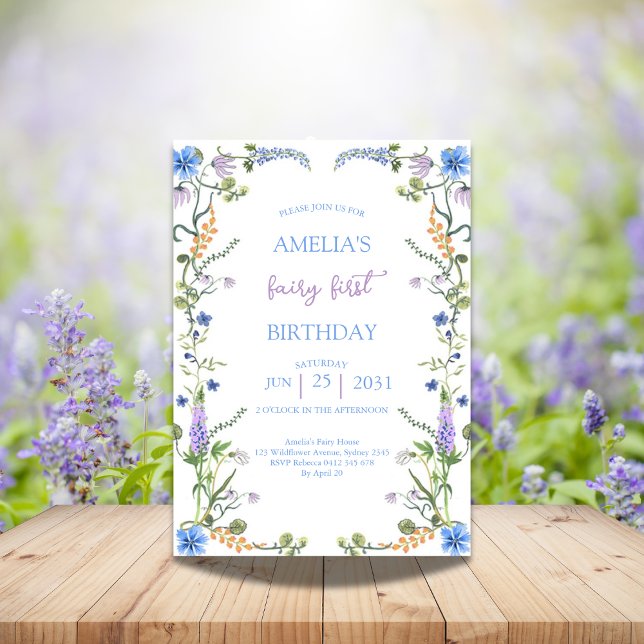 Colourful Wildflower Fairy First  Birthday Party Invitation (Creator Uploaded)
