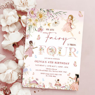 Colourful Wildflower Fairy Princess 4th Birthday   Invitation