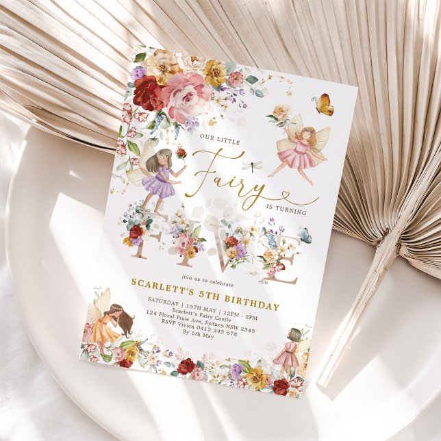 Colourful Wildflower Fairy Princess 5th Birthday Invitation (Creator Uploaded)
