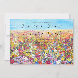 colourful wildflower field oil painting  invitation