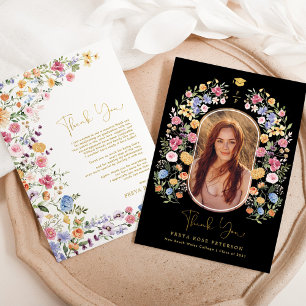 Colourful Wildflower Fiesta Graduation Photo Thank You Card
