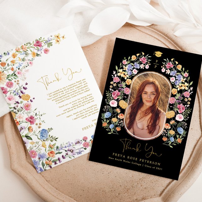 Colourful Wildflower Fiesta Graduation Photo Thank You Card (Creator Uploaded)