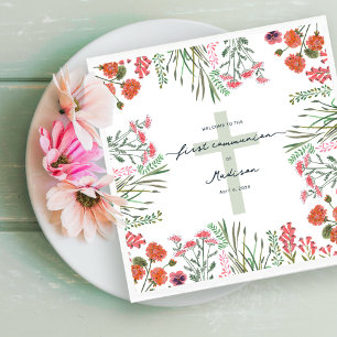 Colourful Wildflower First Holy Communion Napkin