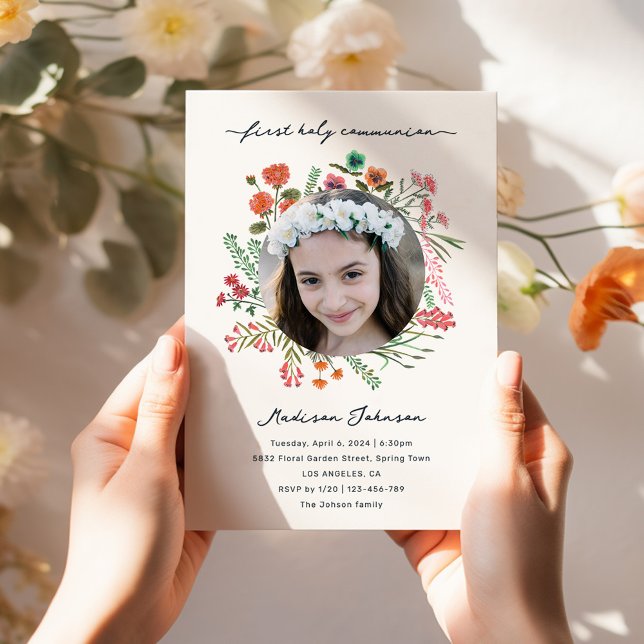 Colourful Wildflower First Holy Communion Photo Invitation (Colorful Wildflower First Holy Communion Photo Invitation)