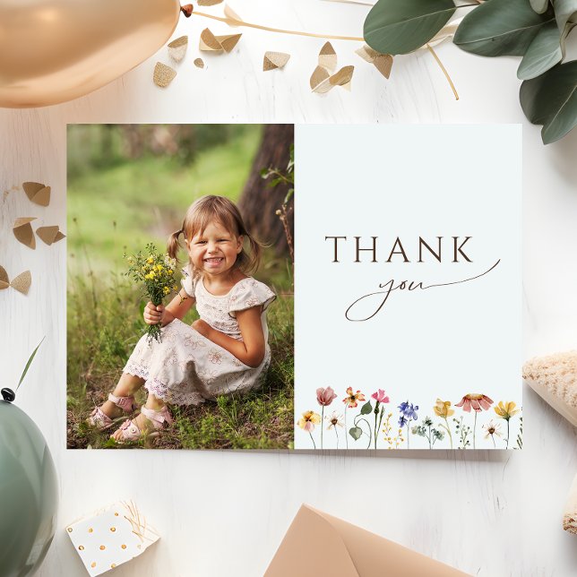 Colourful Wildflower Flat Photo Birthday Party Thank You Card (Creator Uploaded)