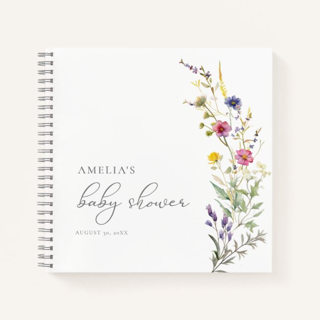 Colourful Wildflower Floral Baby Shower Guest Book (Front)