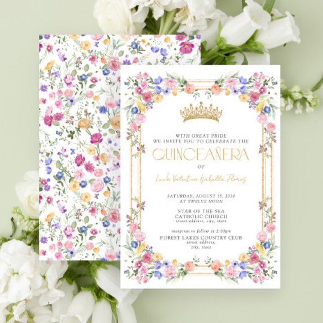 Colourful Wildflower Floral Garden Quinceañera Invitation (Creator Uploaded)