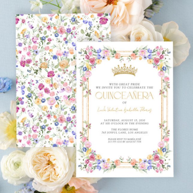 Colourful Wildflower Floral Garden Quinceañera Invitation (Creator Uploaded)