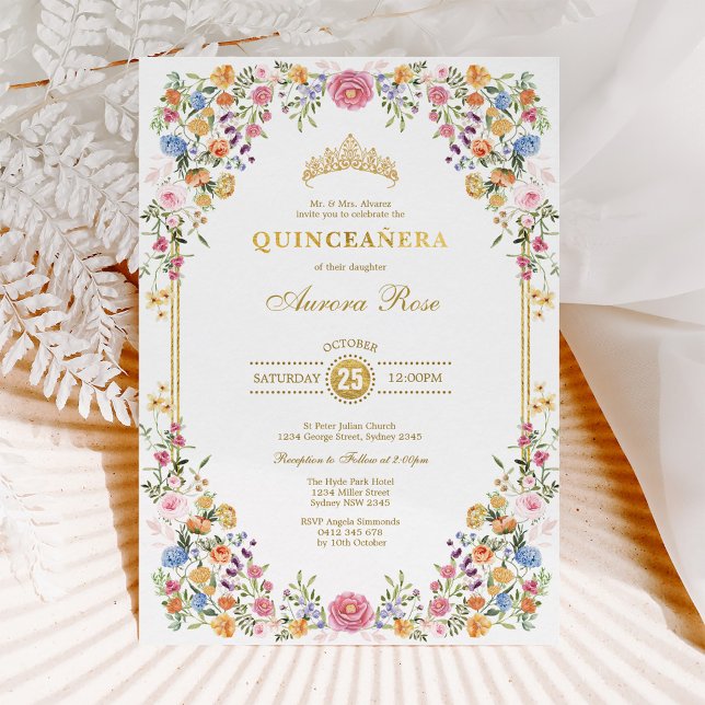 Colourful Wildflower Floral Garden Quinceanera Invitation (Creator Uploaded)