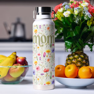 Colourful Wildflower Floral Pattern Soft Green Mum Water Bottle