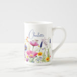 Colourful Wildflower Floral Personalised Name Bone China Mug<br><div class="desc">Colourful Wildflower Floral Personalised Name One China Mug features your custom personalised name in modern calligraphy script typography. Perfect for school,  work,  sports and home. Give a personalised gift for Christmas,  birthday,  holidays,  Mothers' Day to mum,  sister,  best friends,  teachers and more. Created by Evco Studio www.zazzle.com/store/evcostudio</div>