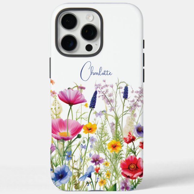 Colourful Wildflower Floral Personalised Name Case-Mate iPhone Case (Back)