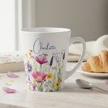 Colourful Wildflower Floral Personalised Name Latte Mug<br><div class="desc">Colourful Wildflower Floral Personalised Name Latte Mug features your custom personalised name in modern calligraphy script typography. Perfect for school,  work,  sports and home. Give a personalised gift for Christmas,  birthday,  holidays,  Mothers' Day to mum,  sister,  best friends,  teachers and more. Designed by Evco Studio www.zazzle.com/store/evcostudio</div>