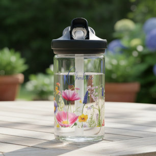 Colourful Wildflower Floral Personalised Name Water Bottle