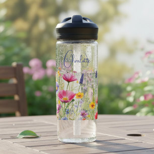 Colourful Wildflower Floral Personalised Name Water Bottle
