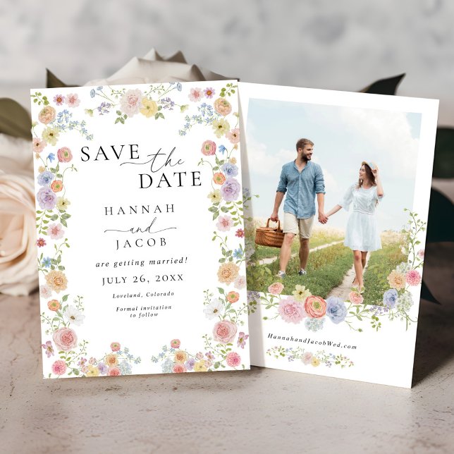 Colourful Wildflower Floral Photo Wedding Save The Date (Creator Uploaded)