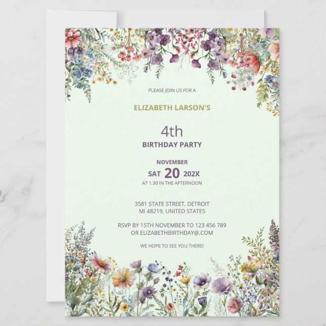 Colourful Wildflower Floral Watercolor Birthday Invitation (Front)