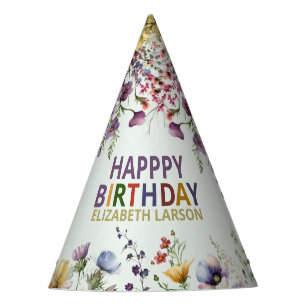 Colourful Wildflower Floral Watercolor Birthday Party Hat