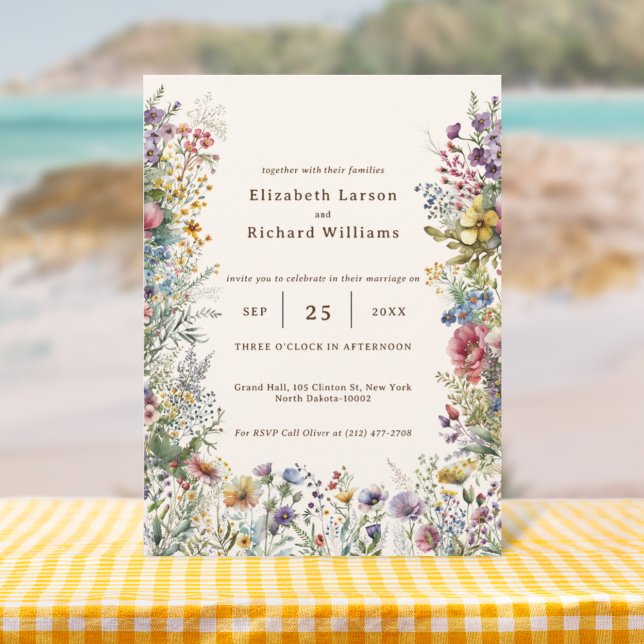 Colourful Wildflower Floral Watercolor Wedding Invitation (Budget Colorful Wildflower Floral Watercolor Wedding)