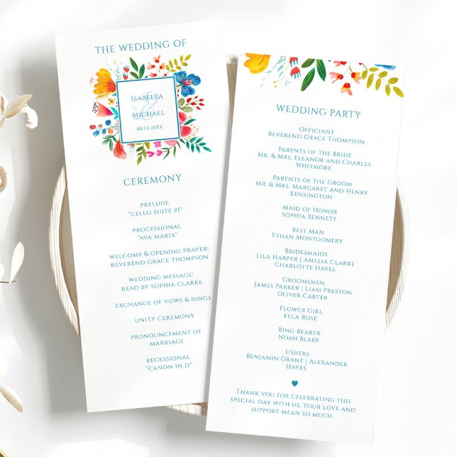 Colourful Wildflower Floral Watercolor Wedding  Program (Creator Uploaded)