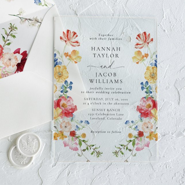 Colourful Wildflower Floral Wedding Acrylic Invitations (Creator Uploaded)