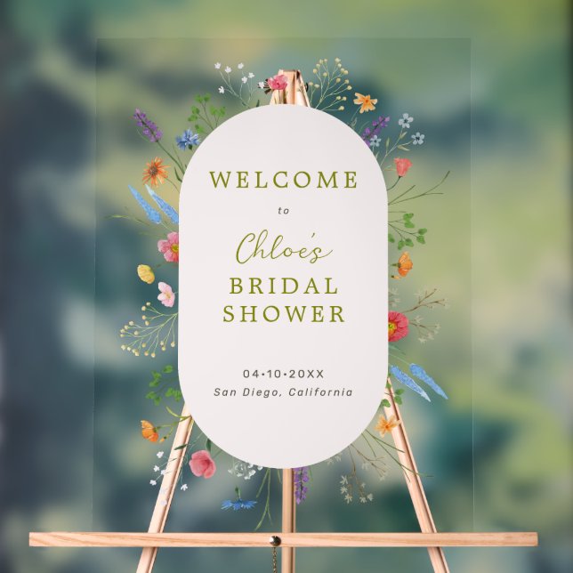 Colourful Wildflower Garden Bridal Shower Welcome Acrylic Sign (Neutral)