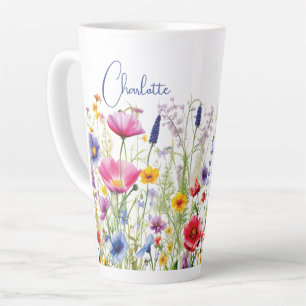 Colourful Wildflower Garden Floral Name Gift Latte Mug