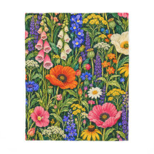 Colourful Wildflower Garden on Dark Green