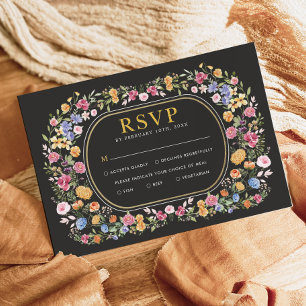 Colourful Wildflower Garden Party Wedding RSVP Car Card