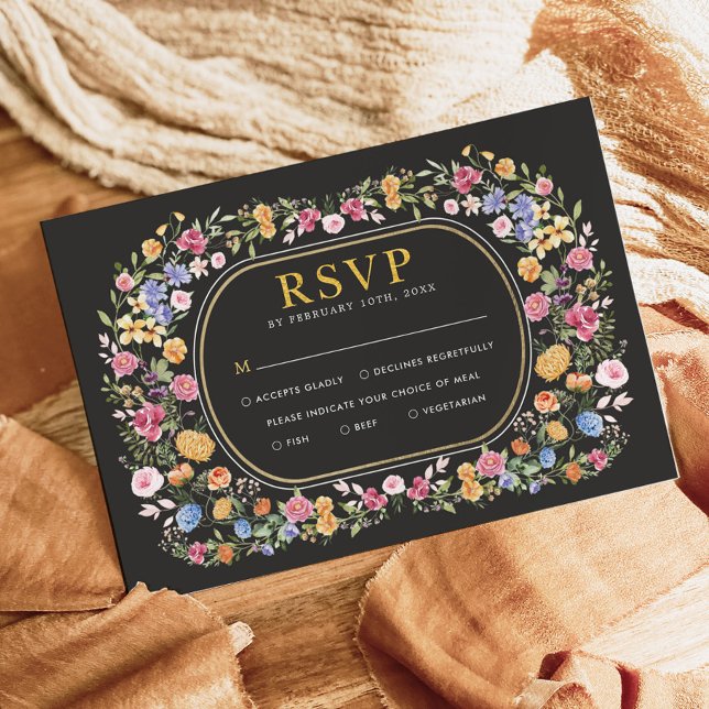 Colourful Wildflower Garden Party Wedding RSVP Car Card (Creator Uploaded)