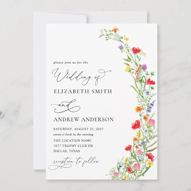 Colourful Wildflower Garden Wedding Invitation (Front)