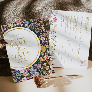 Colourful Wildflower Garden Wedding Save the Date Announcement Postcard