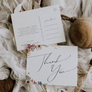 Colourful Wildflower   Garden Wedding Thank You  Postcard