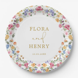 Colourful Wildflower Garden Wreath Wedding Paper Plate