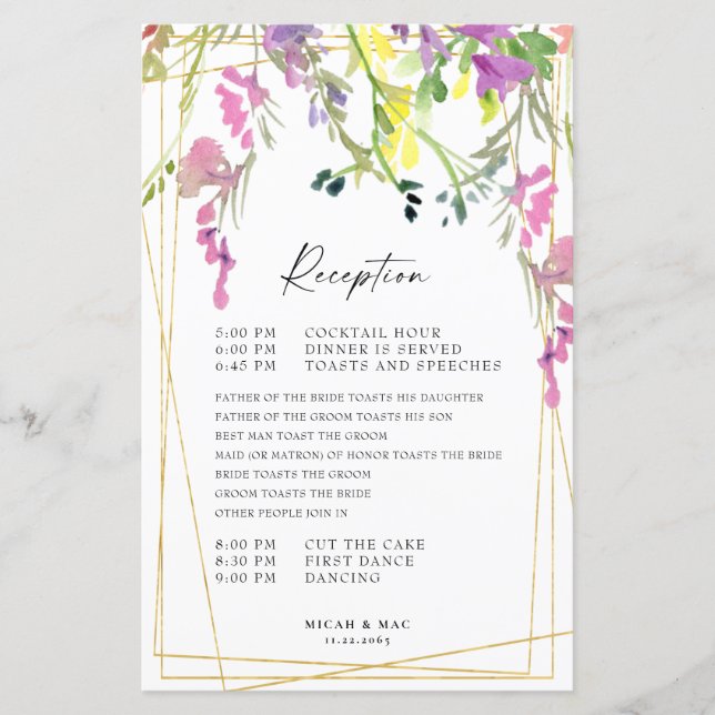 Colourful Wildflower Geometric Reception Timeline (Front)