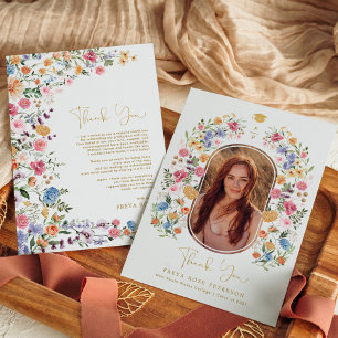 Colourful Wildflower Graduation Photo Thank You Card