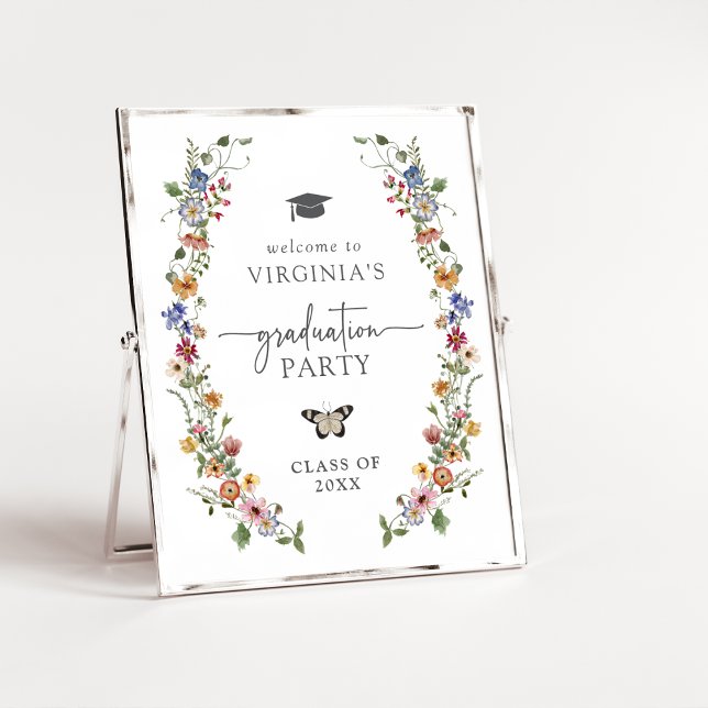 Colourful Wildflower Graduation Poster (Colorful Wildflower Graduation Poster with Butterfly by Painted Paperie
)