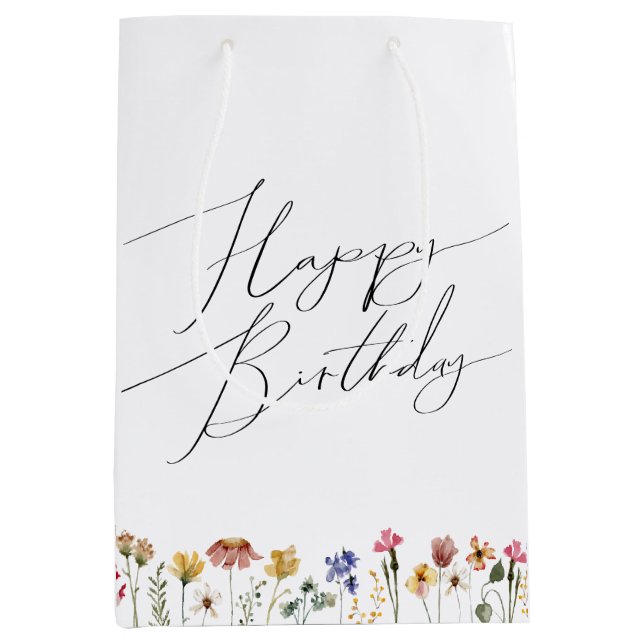 Colourful Wildflower Happy Birthday Medium Gift Bag (Front)
