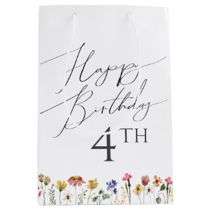Colourful Wildflower Happy Birthday With Age Medium Gift Bag