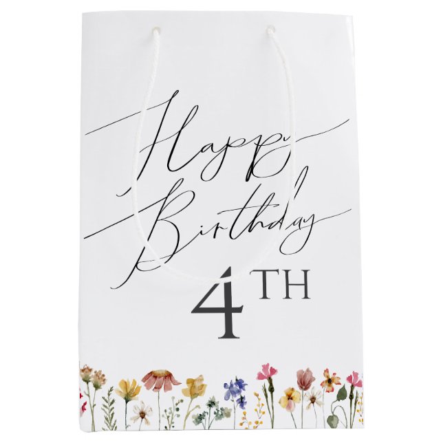 Colourful Wildflower Happy Birthday With Age Medium Gift Bag (Front)