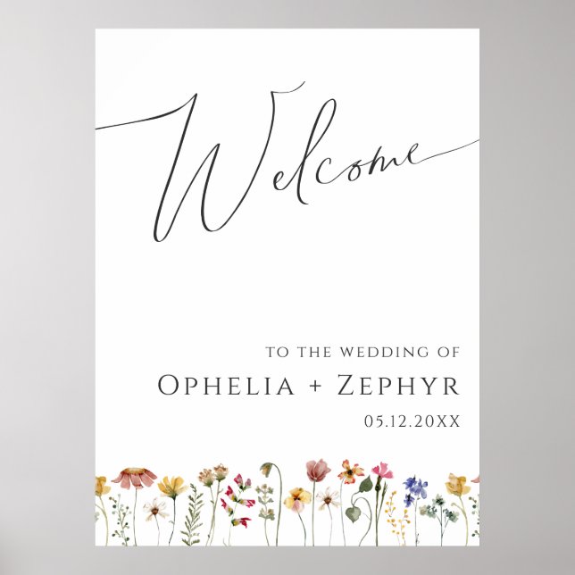 Colourful Wildflower | Horizontal Wedding Welcome Poster (Front)