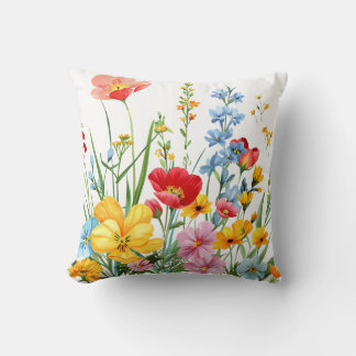 Colourful Wildflower Illustration in Bloom Cushion